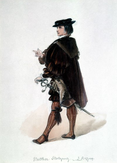 Nürnbergin mestarilaulajat (Die Meistersinger von Nürnberg), Richard Wagnerin luoma ooppera: Walther von Stolzingin puku ensiesitykseen. Wagner-museo Bayreuth. tekijältä Unknown artist