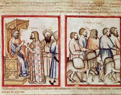 Faarao kertoo unelmansa Joseph Miniaturelle Codex 212:sta (tai Padovanista tai Padovan Raamatusta) 1390-1400 Rovigo, Accademia dei Concordi tekijältä Unknown artist