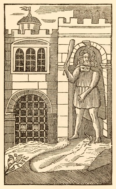 John Bunyanin (1628-1688) pyhiinvaeltajat, Christian ja Hopeful, nukahtavat, ja jättiläisen vangitsevat pyhiinvaeltajien lihaa. tekijältä Unknown