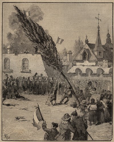 Vapaudenpuun istutus vallankumouksen aikana (vapauden napa) - Vapaudenpuun (poppeli) istutus Ranskassa. Kaiverrus vuodelta 1885 kirjassa "Les arts et metiers illustres", kirjoittanut Adolphe BITARD. tekijältä Unknown artist