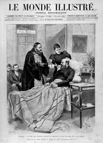 Paavi jakoi ehtoollisen tsaari Aleksanteri III:lle. "" Kuvitettu maailma"". 11.10.1894. tekijältä Unknown artist