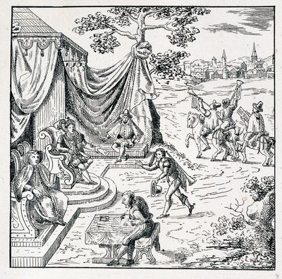 Condén prinssi sai Charles IX:ltä (1550-1574) muokkauksen, jolla hän salli kalvinistien harjoittaa uskontoaan valtakunnassa (St Germainin rauha allekirjoitettiin 8.8.1570) - kokoelmassa 39 hahmoa, jotka edustavat Ranskan onnettomuudet edestakaisin tekijältä Unknown artist