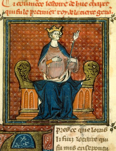 The Rite of Hugues Capet (941-996) vuonna 988 Miniatyyri 1200- tai 1300-luvun käsikirjoituksesta. Paris, B.N. tekijältä Unknown artist