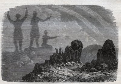 Brockenin haamu Harz-vuorilla - Brocken-spektri tai Brocken-spektri - kaiverrus vuodelta 1877 tekijältä Unknown artist