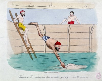 Kylpylä: karikatyyri julkisista kylpylöistä (uima-altaista) Pariisissa - 1800-luvulla, Carnavalet. tekijältä Unknown artist