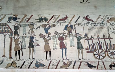 Taistelu englantilaisten jalkaväkijoukkojen (Haroldin joukot) ja hevosen selässä olevien normanien (Guillaumen joukot) välillä - Bayeux