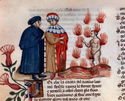 Jumalanpilkkaajat (laulu 14 helvetistä, jumalaisessa näytelmässä) - pienoismalli 1400-luvulta tekijältä Unknown artist