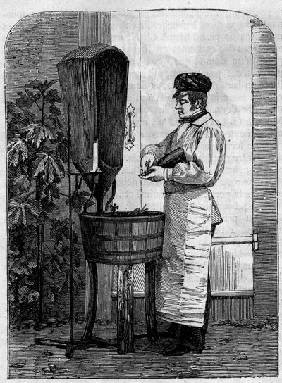 Samppanjaviinin pullotus. Kaiverrus vuodelta 1864. tekijältä Unknown artist