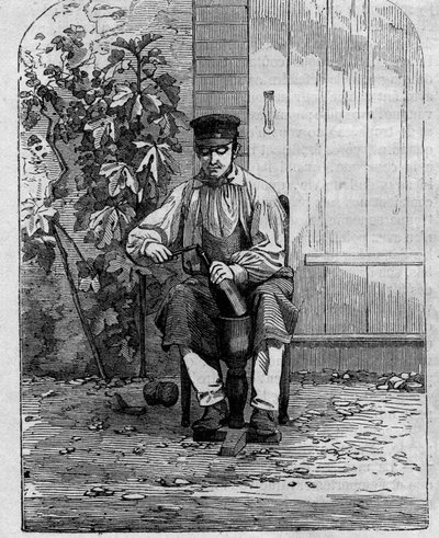 Samppanjaviinin pullotus. Kaiverrus vuodelta 1864. tekijältä Unknown artist
