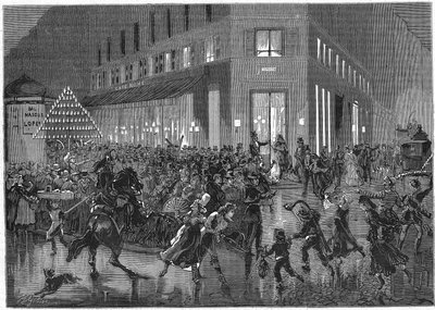 Italialaisten bulevardi Pariisissa Balin ilta oopperassa. kaiverrus vuodelta 1873 tekijältä Unknown artist
