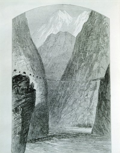 Silta Apurimac-joen yli, kaiverrus. Peru tekijältä Unknown artist