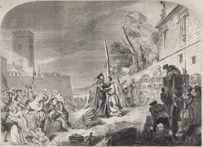Piispojen Nicholas Ridleyn ja Hugh Latimerin polttaminen roviolla lähellä Balliol Collegen portteja, Oxford, Englanti tekijältä Unknown artist