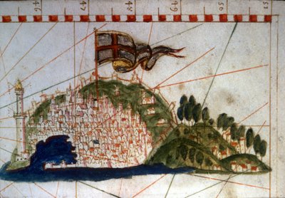 Genovan kaupunki 1300-luvun portulassa. tekijältä Unknown artist