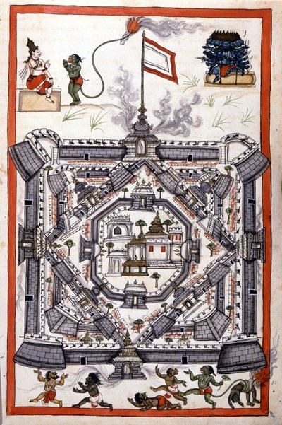 Lankan kaupunki (Ceylon, Ceylon) 1600-luvun paperikäsikirjoituksessa. tekijältä Unknown artist