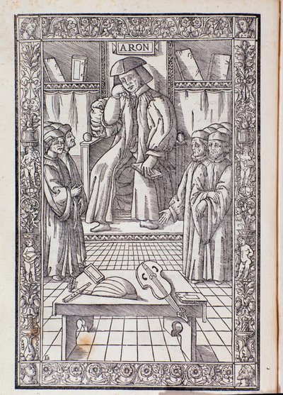 Säveltäjä ja musiikin teoreetikko Pietro Aaron puheenjohtajana oppilaidensa joukossa. Kuvitus Toscanellosta in musica tekijältä Unknown artist