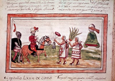 Espanjan valloittaja Hernando Cortesin (Hernan tai Fernando Cortes tai Cortez) Meksikon valloitus tekijältä Unknown artist