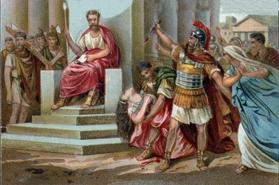 Virginian kuolema Vuonna 449 eKr. Appius Claudius, Rooman tasavallan alainen decemvir, vaatii Virginiaa (Verginia), sadanpäällikkö Virginiuksen (Verginius) tytärtä, johon hän on rakastunut, kuten hänen orjansa. Käyttäen valtaansa väärin, hän saa hänet pysä tekijältä Unknown artist