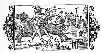 Paholainen kantoi noitaa - Olaus Magnuksen "Pohjoisten kansojen historiassa", Rooma 1555 tekijältä Unknown artist