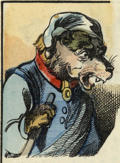 Koira Medor. Kuvitus tarinasta "Bon medor ja pieni Chevrette". "" Tarinoita kodista pienimmille"". Anonyymi kaiverrus 1800-luvulta. tekijältä Unknown artist