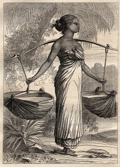 Kapteeni Etienne Marchandin (1755-1793) retkikunta maailman ympäri (1790-1792): veden kuljettaja Timorissa (Itä-Timor, Indonesia) -kuva otettu teoksesta "1700-luvun suuret merenkulkijat" tekijältä Unknown artist