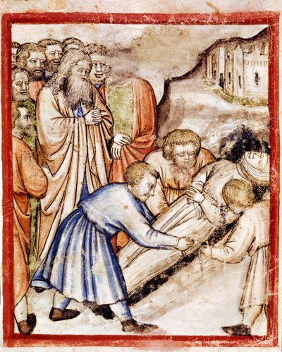 Sarahin miniatyyrin hautajaiset koodista 212 (tai Padovano-koodi tai Padovan Raamattu) 1390-1400 Rovigo, Accademia dei Concordi tekijältä Unknown artist