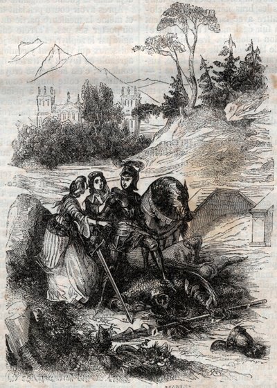 Rogerin (Ruggero, Ruggiero) voittama jättiläinen erifiili - Kaiverrus vuodelta 1851 Ludovico Arioston "" Furious Rolandista"" (1500-luku), joka tunnetaan nimellä Ariosta - Tressanin kreivi kääntää italiasta ja julkaisi Gust tekijältä Unknown artist