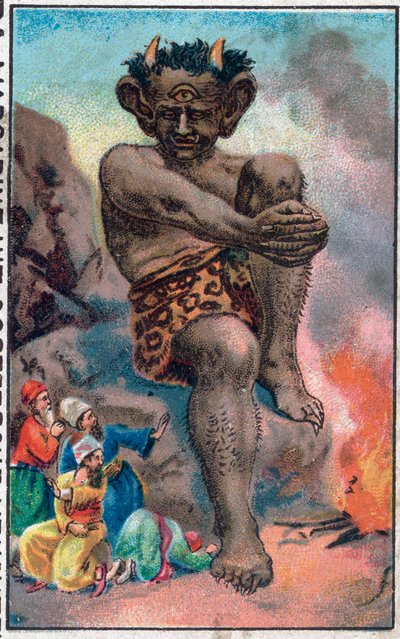Jättiläinen. Merimies Sinbad (Sindbad) upeat seikkailut. Suosittu tarina 1001 yöstä (tuhat ja yksi yö). 1800-luvun lopun kromolitografia. tekijältä Unknown artist