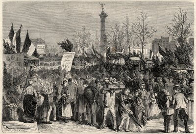Kinkkumessut, Boulevard Bourdon Pariisin 4. kaupunginosassa lähellä Place de la Bastillea. Kyltti mainostaa keltinlihaa (hyperfagia). Kaiverrus kirjaan "The Universe Illustrious" tekijältä Unknown artist