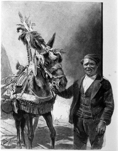 Sisilian tankkien aasin valjaat perinteisten juhlien aikana. Kaiverrus 1800-luvulta tekijältä Unknown artist