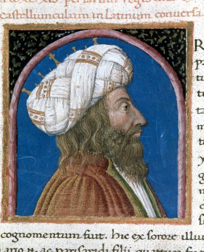 Persian kuningas Artaxerxes III Ochos (kuoli 338 eKr.) Miniatyyri otettu Plutarkoksen (46-125 jKr.) "" Kuuluvien miesten rinnakkaisista"" (MS XV. 1) 1400-luvulta. Cesena, Biblioteca Malatestiana tekijältä Unknown artist