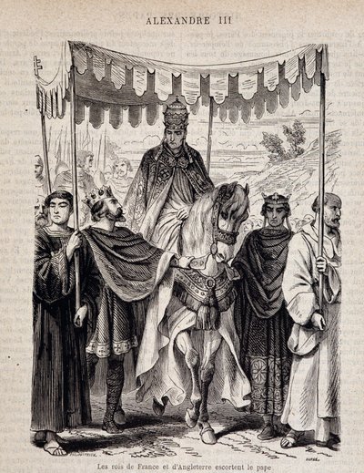 Ranskan kuninkaat Ludvig VII Nuori (1120 - 1180) ja Englannin kuninkaat saattoivat paavi Aleksanteri III:ta - elokuvassa "Histoire des popes", n.d. tekijältä Unknown artist