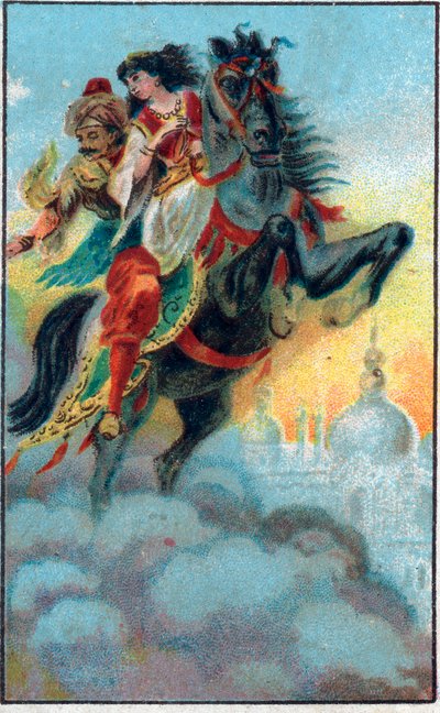 Vuoto. Tarina "" Tarina lumotusta hevosesta""""""Tuhat ja yksi yö""" (1001 yötä tai Le mille e una notte, Arabian Nights). 1800-luvun lopun kromolitografia. tekijältä Unknown artist