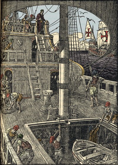 Navigaattori Christopher Columbus (1451-1506) karavelillaan. tekijältä Unknown artist