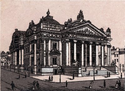 Uusi pörssi Brysselissä Belgiassa kirjassa "Maailma havainnollistaa 168 näkymää" Päiväämätön (1800-luvun loppu) tekijältä Unknown artist
