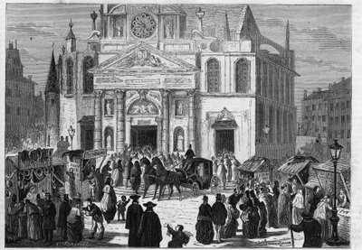 Sainte Genevieven novena Saint Etienne du Montin (Saint-Etienne-du-Mont) kirkossa Pariisissa tekijältä Unknown artist