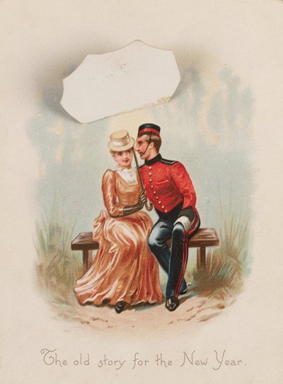 ?Uudenvuoden vanha tarina?, uudenvuodenkortti, 1885 noin tekijältä Unknown