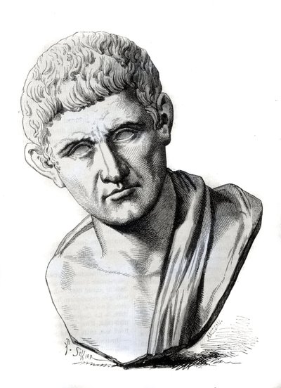 Filosofi Aristoteles (384-322 eKr.) Palazzo Spadan veistoksen jälkeen Roomassa. Kaiverrus 1800-luvulta tekijältä Unknown artist