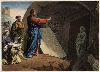 Lasaruksen ylösnousemus. Anonyymi kaiverrus 1800-luvun puolivälistä. tekijältä Unknown artist