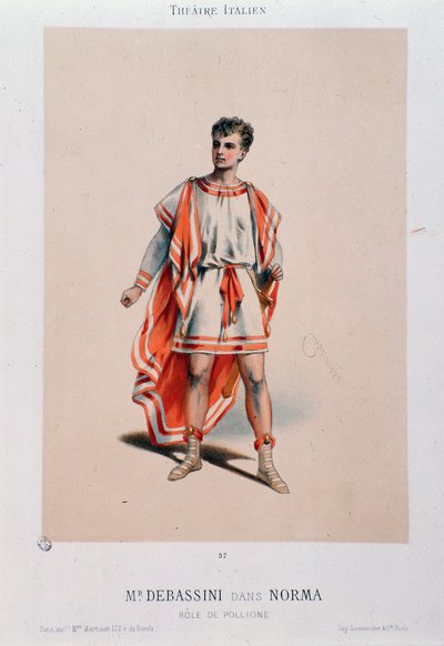 Laulaja Achille De Bassini esittää Pollionen oopperassa La Norma tekijältä Unknown artist