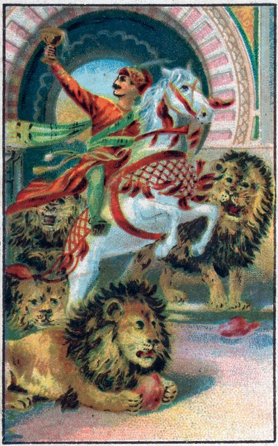 Leijonien lähde. Prinssi Ahmedin historia ja maksu Paris-Banou (Pari Banou) (Paribanu). Tarina 1001 yöstä (tarinat tuhannesta ja yhdestä yöstä). 1800-luvun lopun kromolitografia. tekijältä Unknown artist
