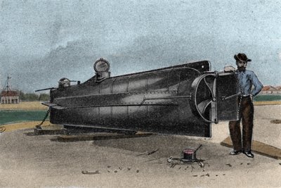 Sukellusvene (sukellusvene) CSS H. L. Hunley, jota Konfederaation osavaltioiden laivasto käytti eroamissodan aikana. 1861-1865 Kaiverrus 1800-luvulta tekijältä Unknown artist