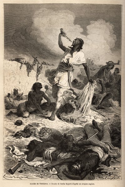 Etiopian keisarin Theodoros II:n (noin 1818-1868) itsemurha huhtikuussa tekijältä Unknown artist