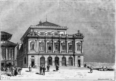 Konstantinuksen teatteri Algeriassa, jonka rakensi arkkitehti Paul Jean Gion (1838-1904) vuosina 1877-1883 - teatterin ulkopuolella tekijältä Unknown artist
