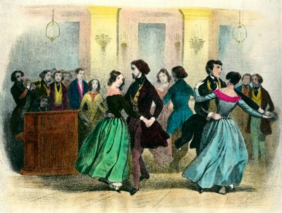 Valssi: keskiluokan pallo. 1800-luvun litografia. tekijältä Unknown artist