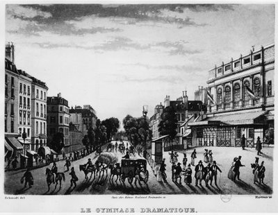 Teatteri: Boulevard Bonne Nouvellen dramaattinen gymnasium - kaiverrus tekijältä Unknown artist