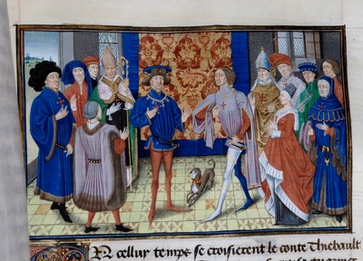 Thibaut III of Champagne (1179-1201), Louis (k. 1205), Bloisin ja Chartresin kreivi ja Baudouin IX Flanderista (tai Baudouin VI of Hainaut), joka tunnetaan myös nimellä Baudouin I of Constantinopoli (1171-1206), tapasivat . Miniatyyri "" Herodes Antipaksen tekijältä Unknown artist