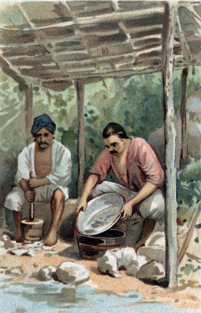 Tinapesurit Malaccassa (Malacca), Malesia. 1800-luvun lopun kromolitografia. tekijältä Unknown artist
