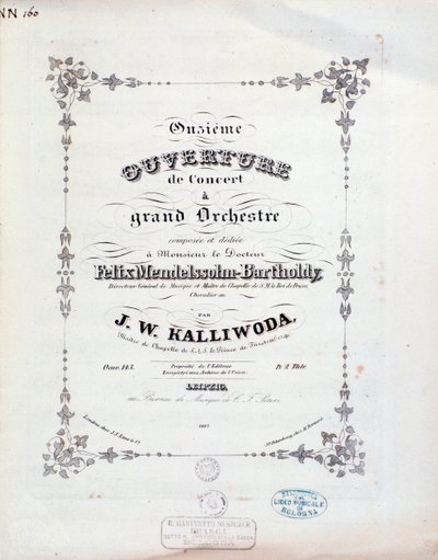 Kalliwodan alkusoiton nro 11 partituurin nimisivu tekijältä Unknown artist