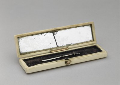 Hammastikkukotelo, c. 1840-1880 (norsunluu, hopea, peililasi, sametti) tekijältä Unknown artist