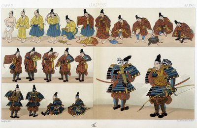 Perinteiset japanilaiset samuraivaatteet - Racinetin "" Historiallisessa puvussa"" tekijältä Unknown artist